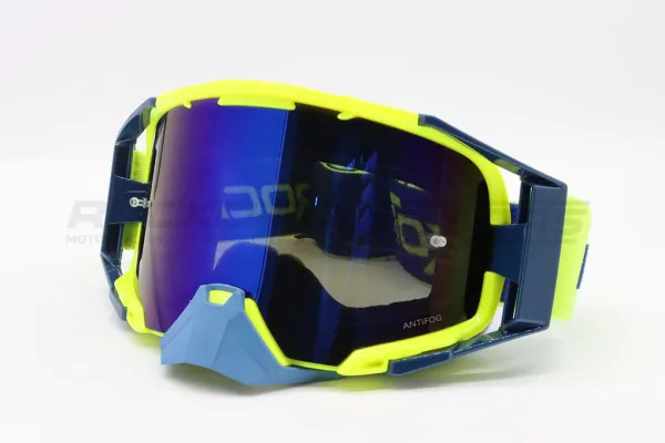 Мотоочки кроссовые ROCKOT (Рокот) RM - 391 (желтый - синий/синяя, REVO, Dual Lens, Anti - Scratch/Anti - Fog) | Мототека