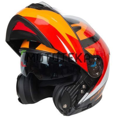 Шлем мото модуляр GTX 550 (XL) #2 BLACK/WHITE ORANGE RED (2 визора)